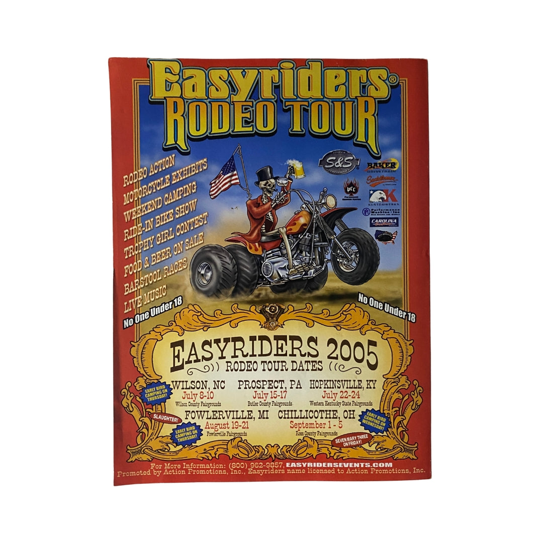 Back cover of Easyriders Magazine September 2005 #387 displaying the Easyriders Rodeo Tour promotional details and graphics.