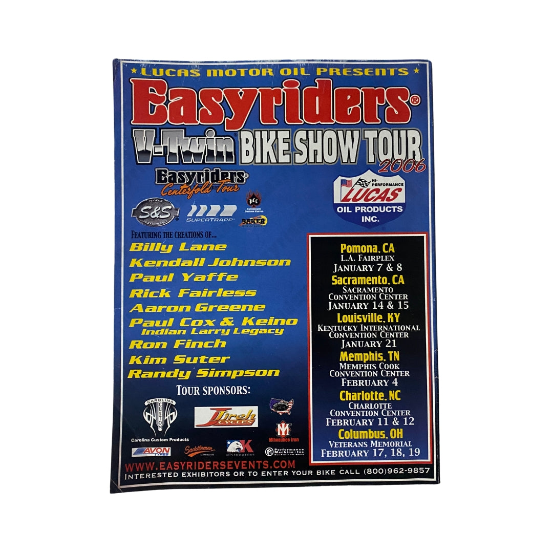 Promotional flyer for Easyriders V-Twin Bike Show Tour 2006 featuring notable motorcycle builders and event locations.