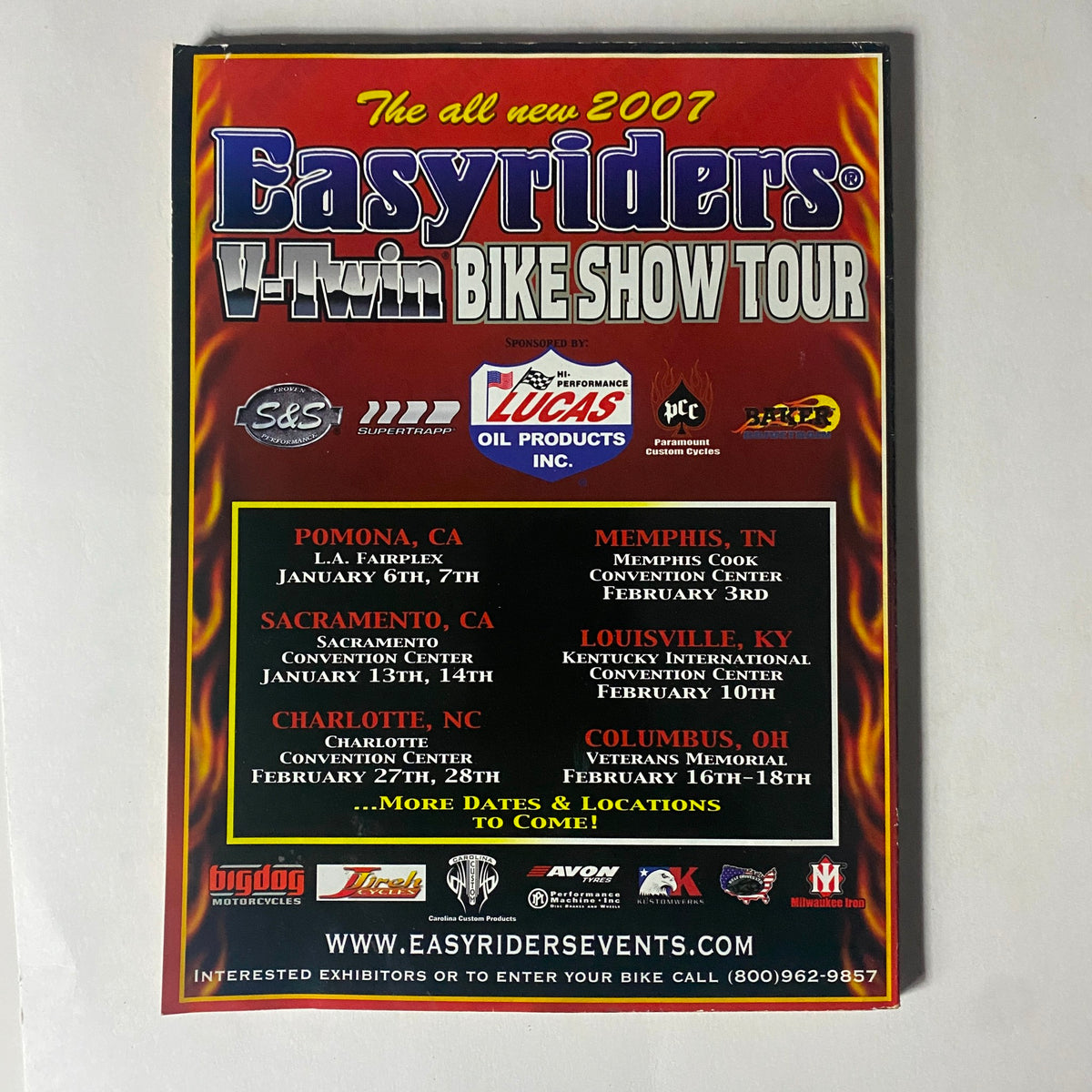 Promotional page for the 2007 Easyriders V-Twin Bike Show Tour included in the Easyriders Magazine October 2006, Issue #400, highlighting various event locations and dates.
