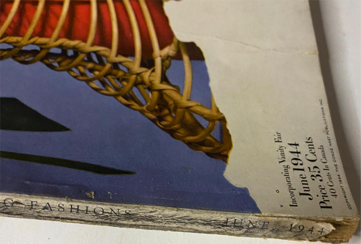 Close-up of Vogue Magazine June 1944 indicating the publication date and price, highlighting its vintage nature. All-Summer-Long Fashions by Haanel Cassidy.