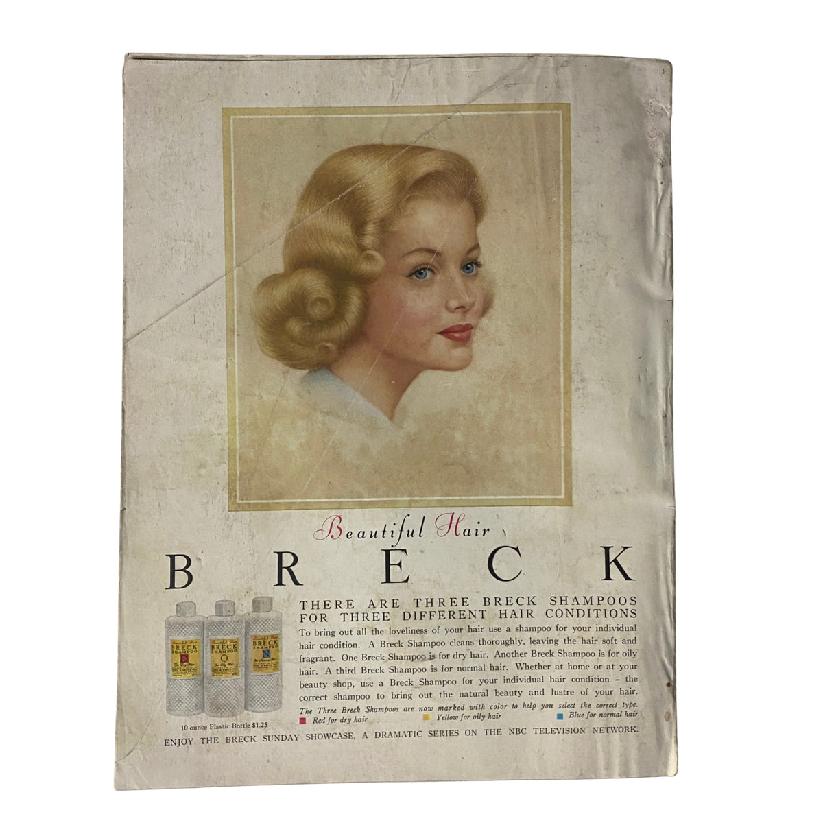 Vintage advertisement page in Vogue Magazine April 1, 1960 featuring a classic hair product advertisement for Breck, emphasizing beauty standards of the era.