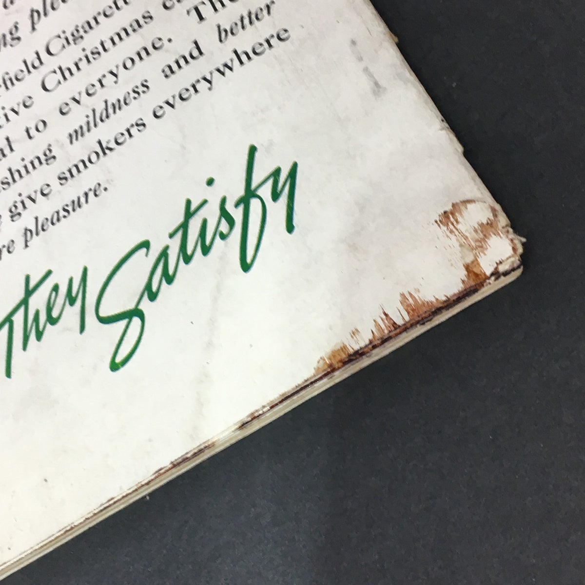 Close-up of the Chesterfield Cigarettes advertisement text, emphasizing their quality and satisfaction, from VTG The American Home for 1939 Vol XXL #2 The Remodeling of Rural Hill.