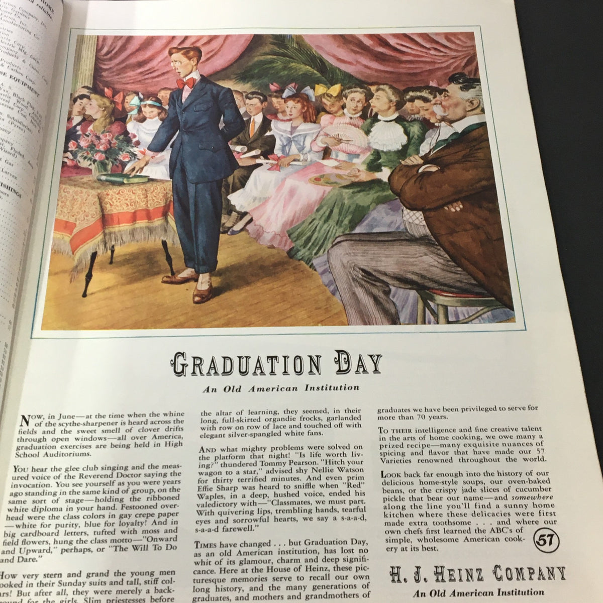 An interior page from 'VTG The American Home June 1941 Graduation Day', depicting a graduation ceremony scene with students in vintage attire.