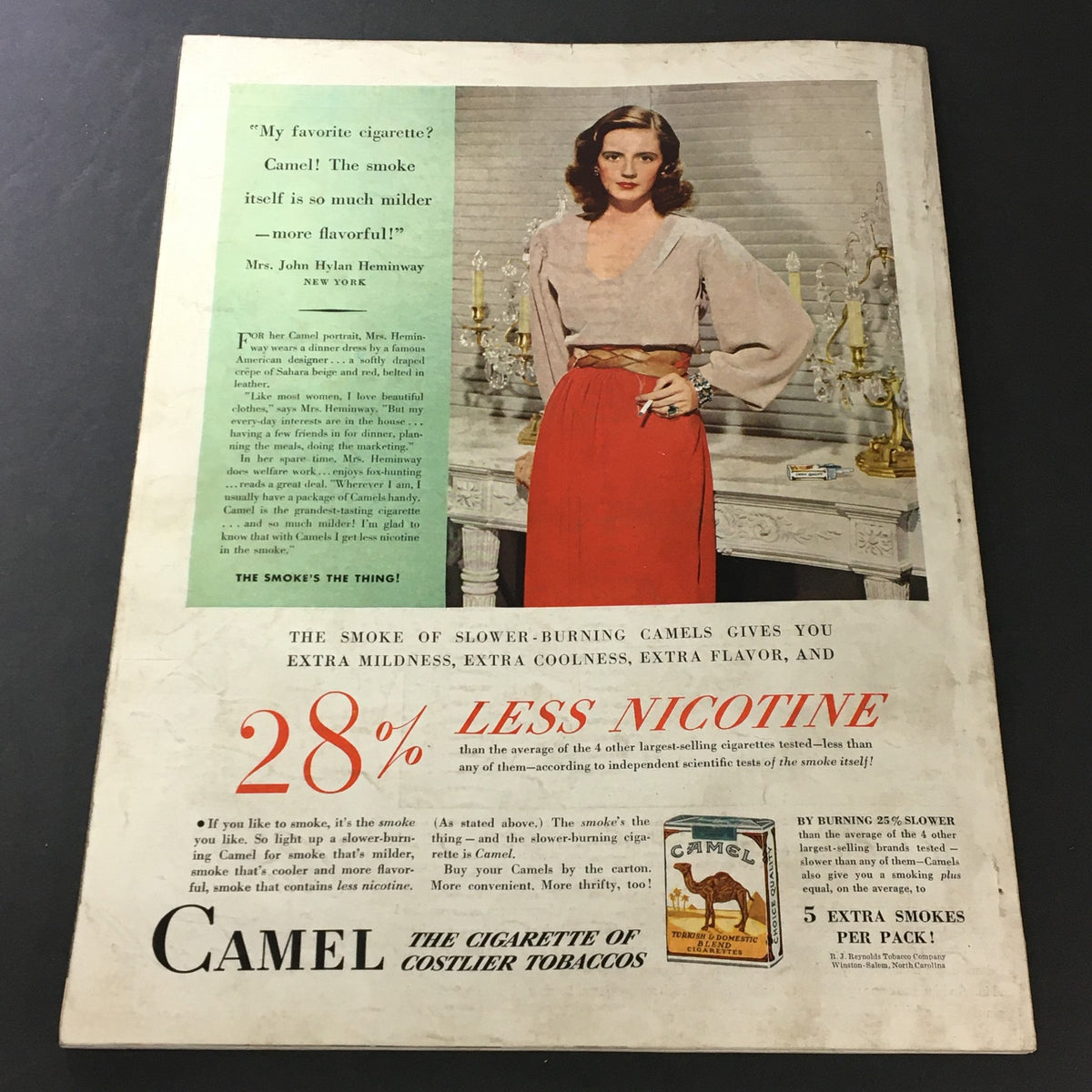 VTG The American Home June 1941 Graduation Day magazine back cover advertisement for Camel cigarettes, highlighting the benefits of their brand in a vintage setting.
