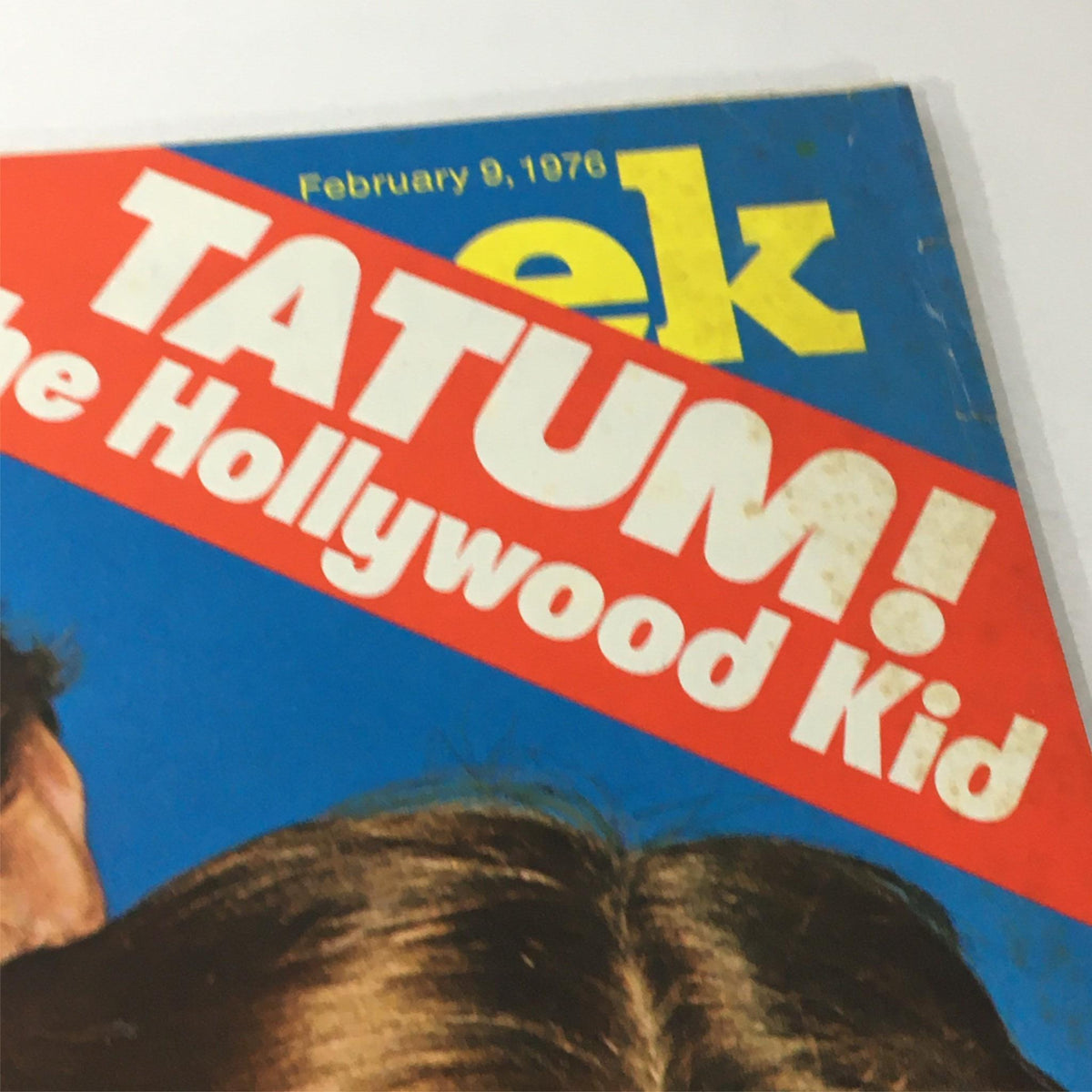 Close-up of the February 9, 1976 Newsweek magazine cover with Tatum O'Neal, showcasing the title 'TATUM! The Hollywood Kid'.