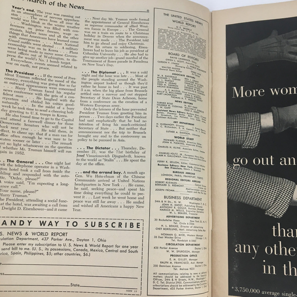 Interior page of U.S. News & World Report December 29, 1950, showcasing articles and features from the time, reflecting on historical events and societal insights.