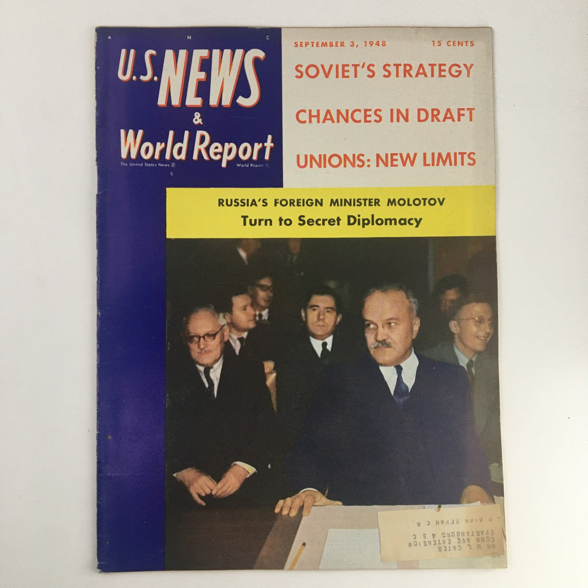 Cover of the VTG U.S. News & World Report from September 3, 1948, showcasing the headline 'Russia's Foreign Minister Molotov Turn to Secret Diplomacy' with a colorful layout and historical imagery.