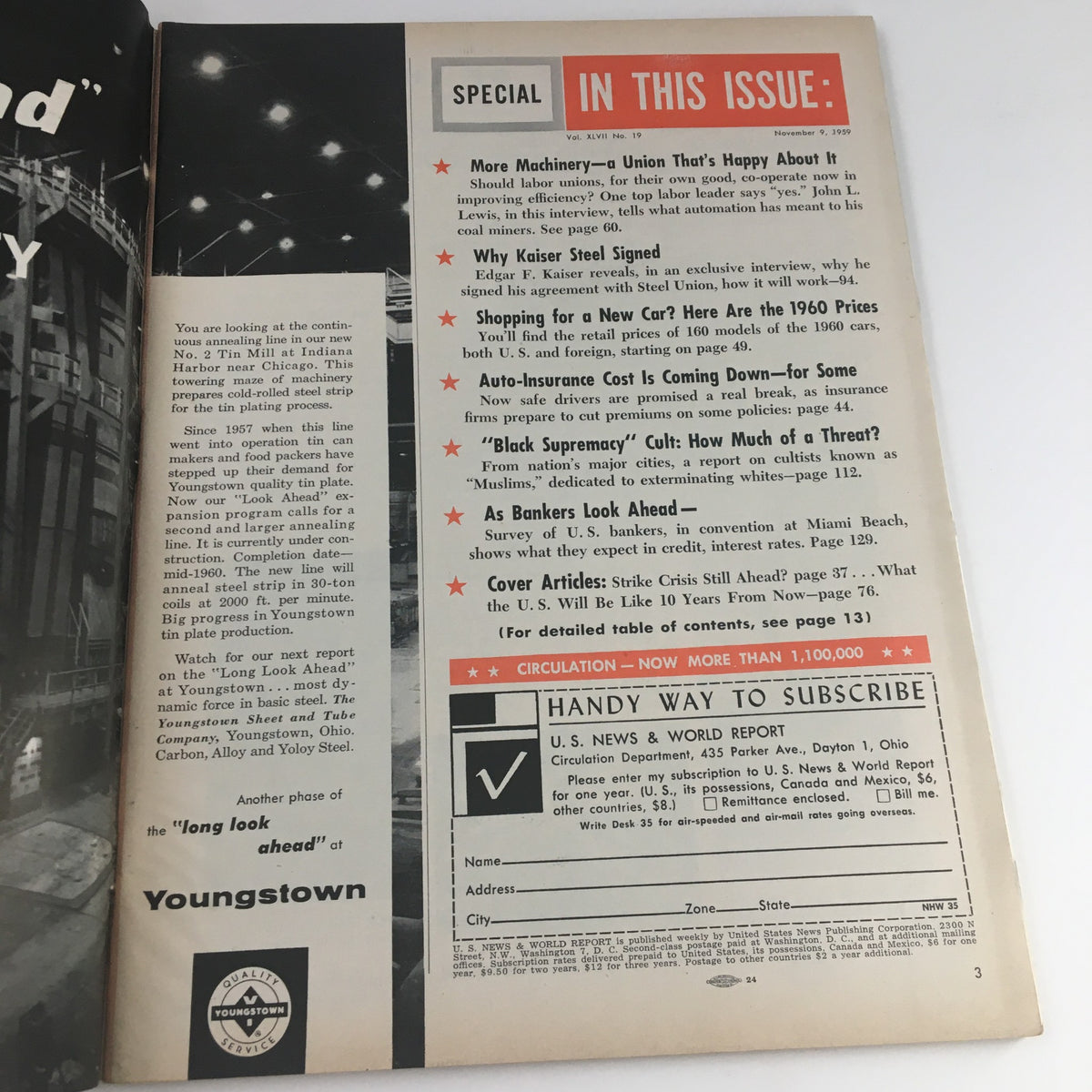 Vintage U.S. News & World Report November 9 1959 Survey of Problems & Opportunities
