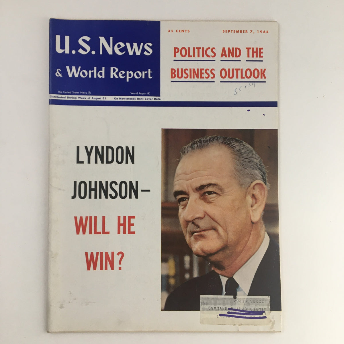 Vintage U.S. News & World Report magazine cover from September 7, 1964, featuring Lyndon B. Johnson and the question 'Will He Win?' highlighting the political climate leading up to the presidential election.
