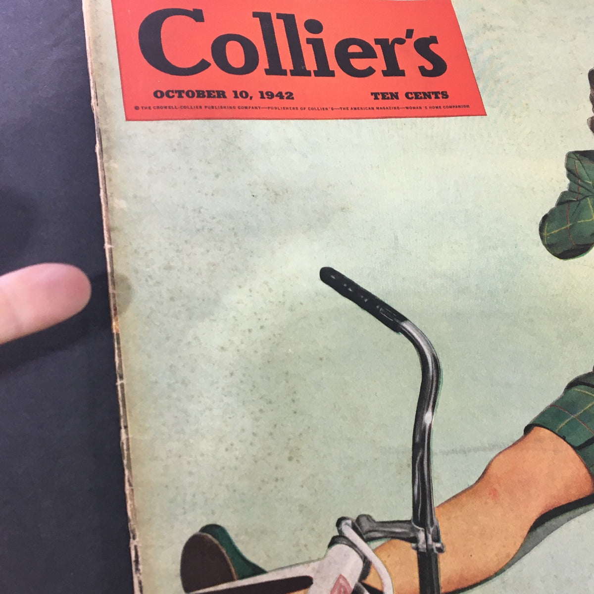 Close-up view of the cover of VTG Collier's Magazine, October 10, 1942, highlighting the title and date, featuring the article 'Axis Stooges in the South' by Frank.