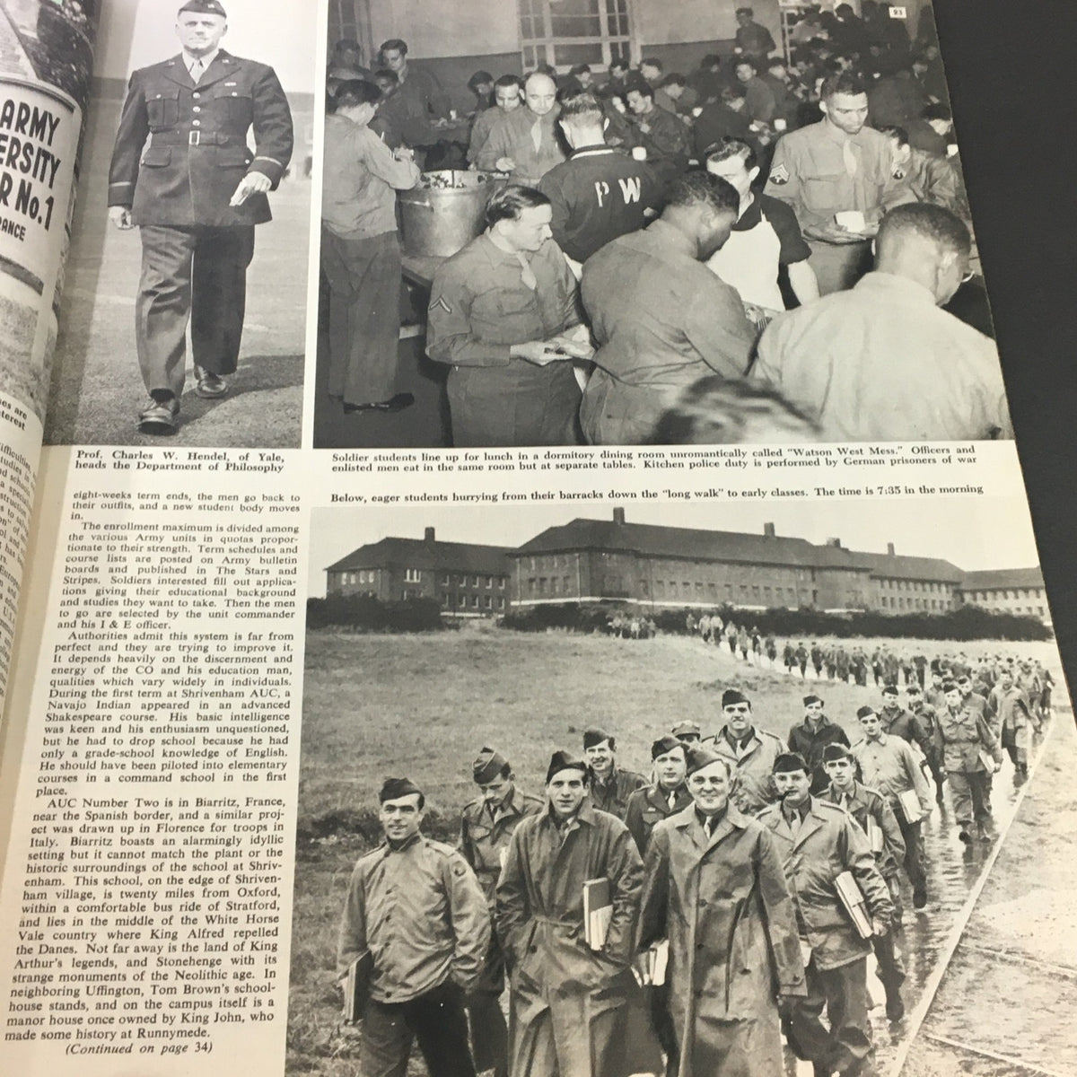 VTG Collier's Magazine November 17, 1945 - Soldiers lining up for lunch in a dining room setting, highlighting military life and education post-World War II.