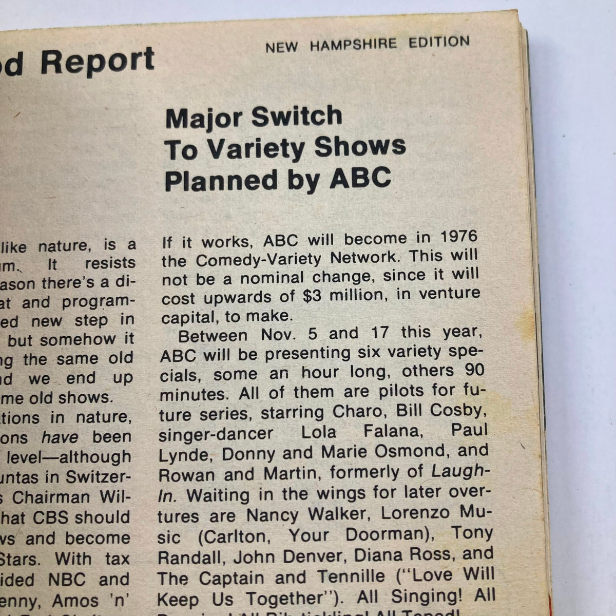 Another interior page from TV Guide Magazine October 25 1975, detailing upcoming variety shows planned by ABC for the comedy-variety network.