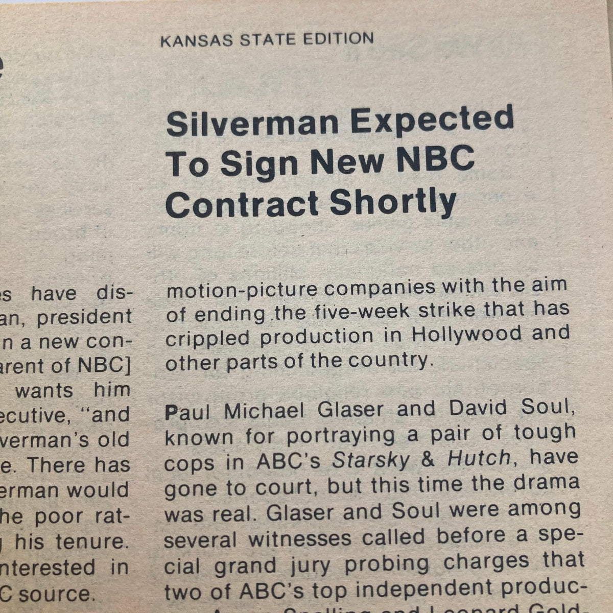 Inside page of TV Guide Magazine September 6, 1980 from Kansas State Edition discussing NBC contract news, highlighting the impact of a Hollywood production strike.