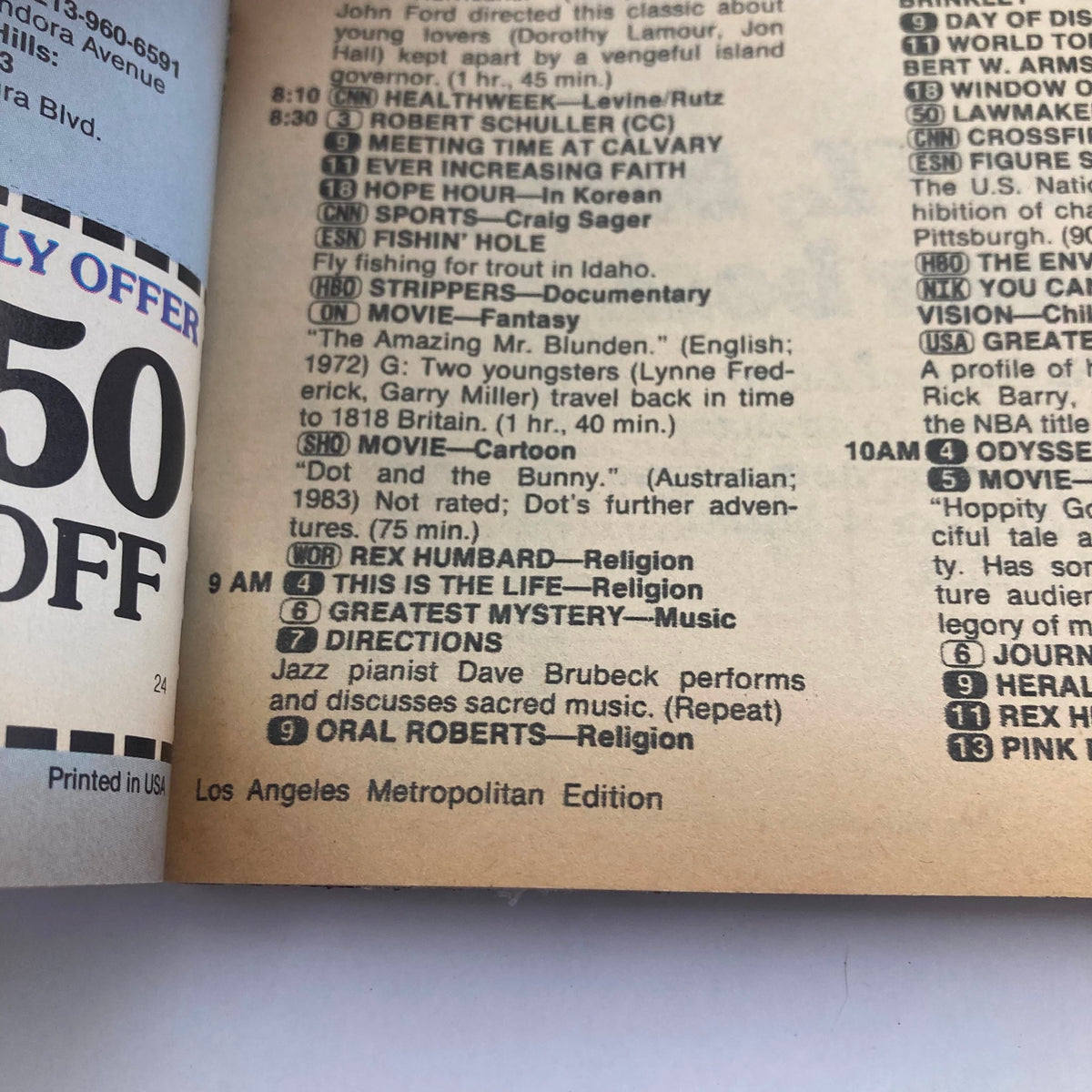 Inside page of the TV Guide Magazine April 2 1983, displaying local TV listings and programming details with a focus on religious and educational shows.