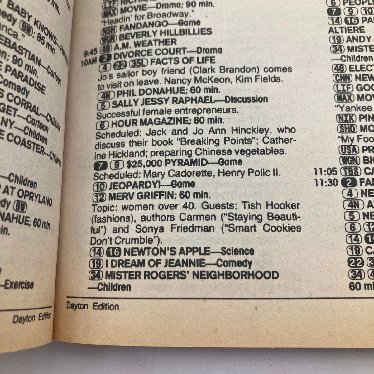 Interior page of the TV Guide Magazine from May 25, 1985, displaying television show listings and schedules. The page highlights popular 1980s programs and reflects the era's entertainment landscape.