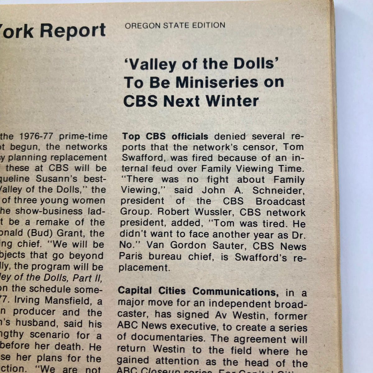 TV Guide Magazine July 17, 1976 #1216 Oregon State Edition featuring an article about the CBS miniseries 'Valley of the Dolls', discussing network changes and television programming insights from a significant era in media history.