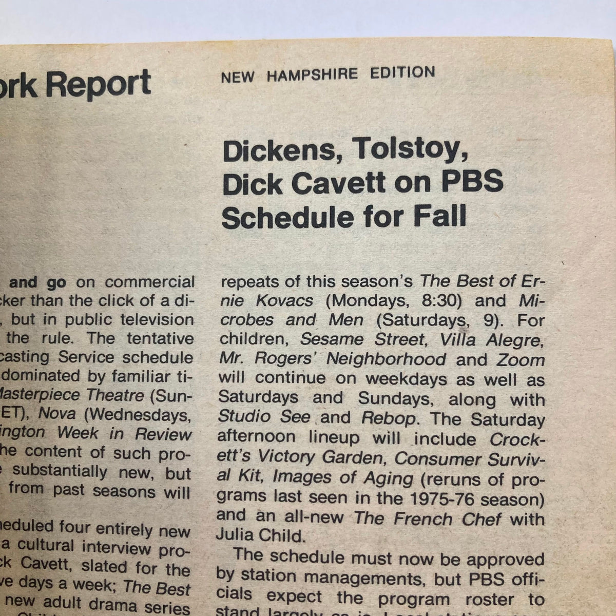 Another interior page of TV Guide Magazine June 4, 1977, Issue #1262 showcasing a report on upcoming PBS shows including Dickens, Tolstoy, and Dick Cavett.