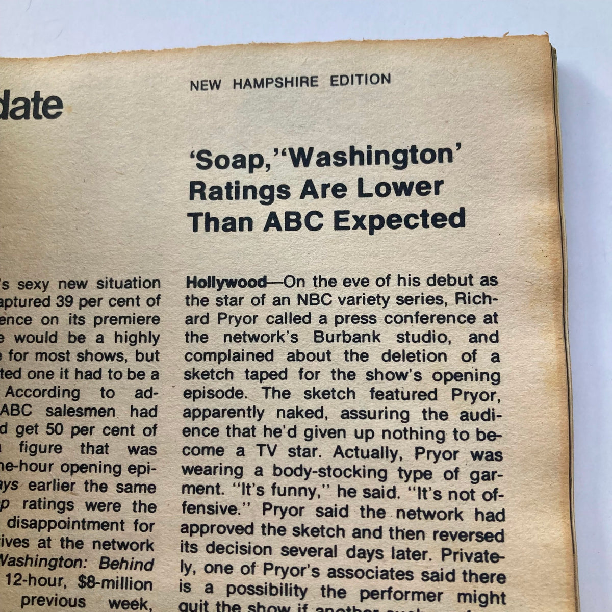 Final inside page of TV Guide Magazine September 24, 1977 discusses 'Soap' and 'Washington' ratings. This page provides insights into the television landscape as discussed in the magazine.