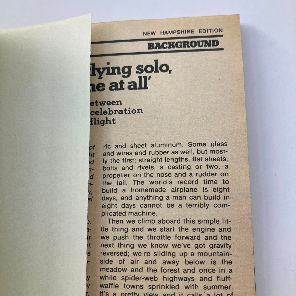 Background page from TV Guide Magazine May 14 1977 #1259, focusing on an article about building a homemade airplane. Features text discussing the materials and the construction process.