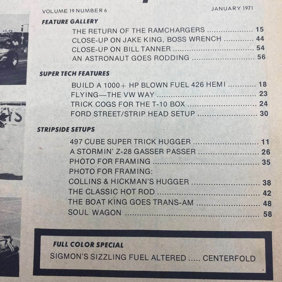 Vintage Super Stock Magazine January 1971 Bruce Larson USA - 1 Camaro No Label