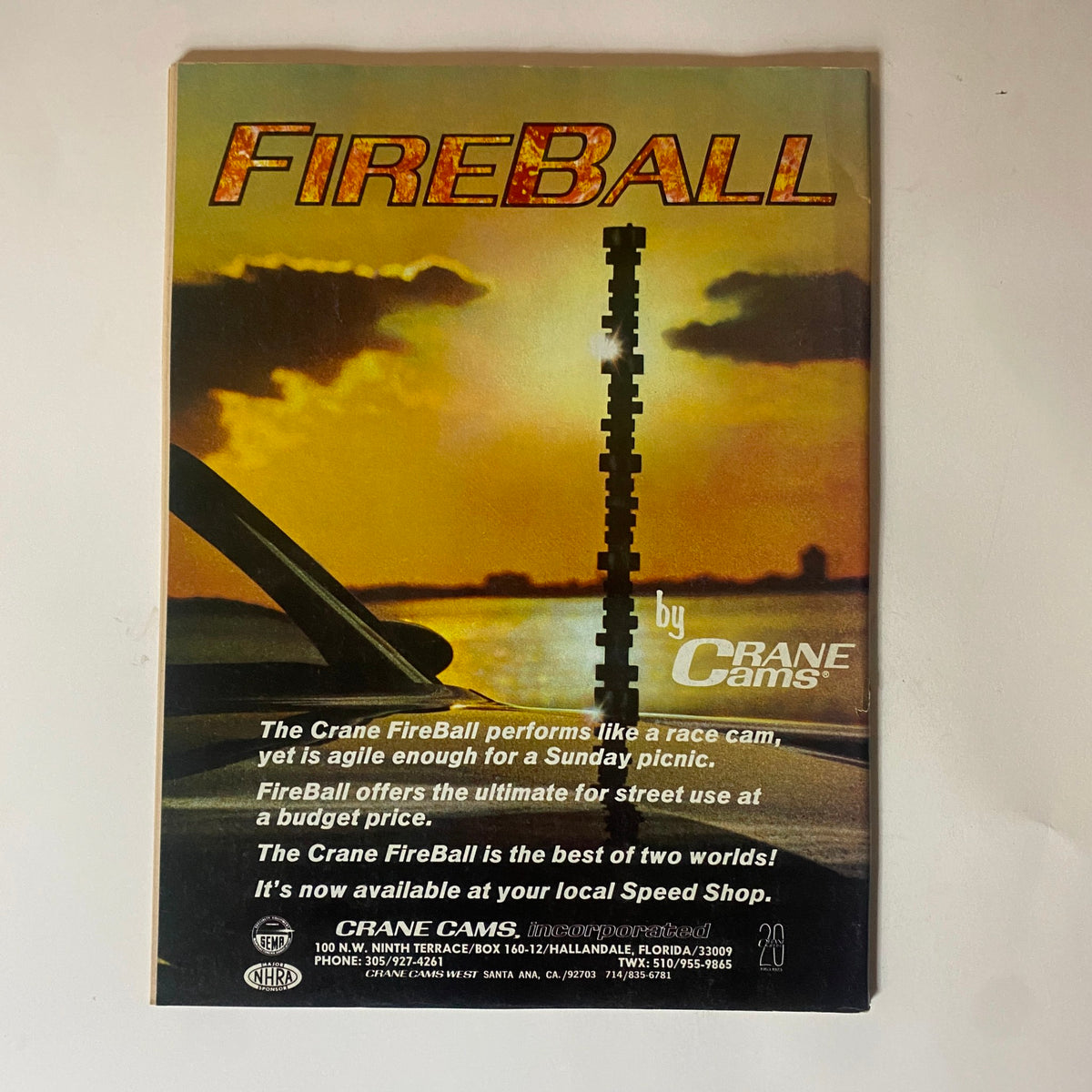 Back cover of Popular Hot Rodding Magazine May 1973 showcasing the FireBall camshaft advertisement by Crane Cams.