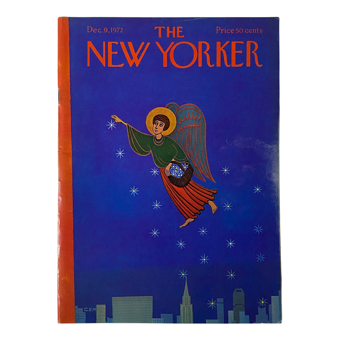 The New Yorker Full Magazine December 9, 1972 cover featuring a vibrant illustration by Charles E. Martin with an angel holding a star against a blue background.