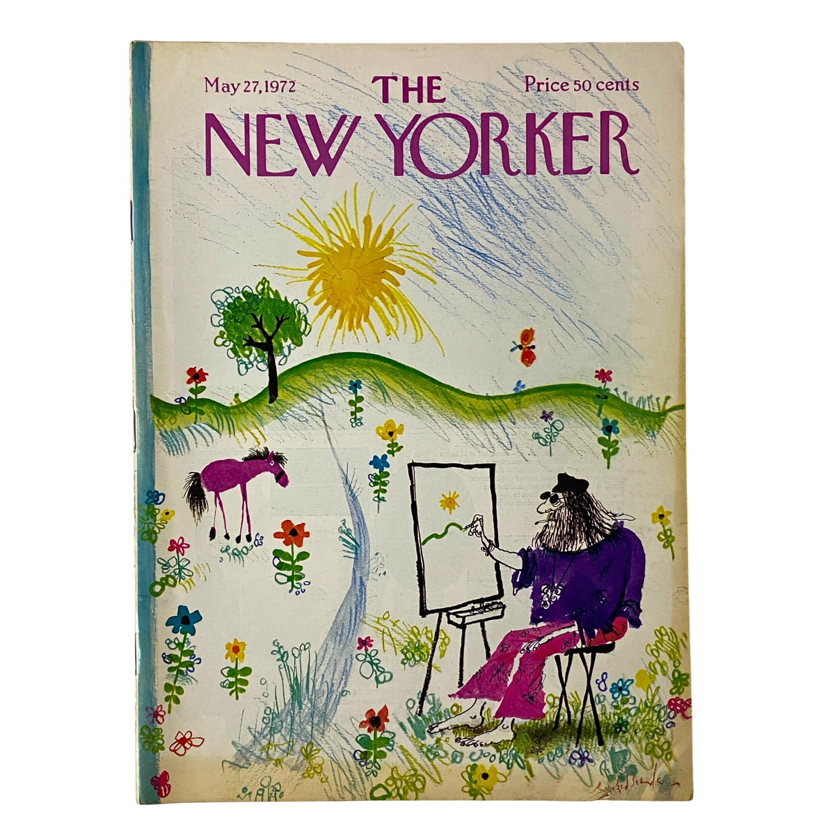 The New Yorker Full Magazine May 27, 1972 Ronald Searle Cover featuring a whimsical illustration of a painter with a landscape backdrop, embodying the magazine's unique artistic style.