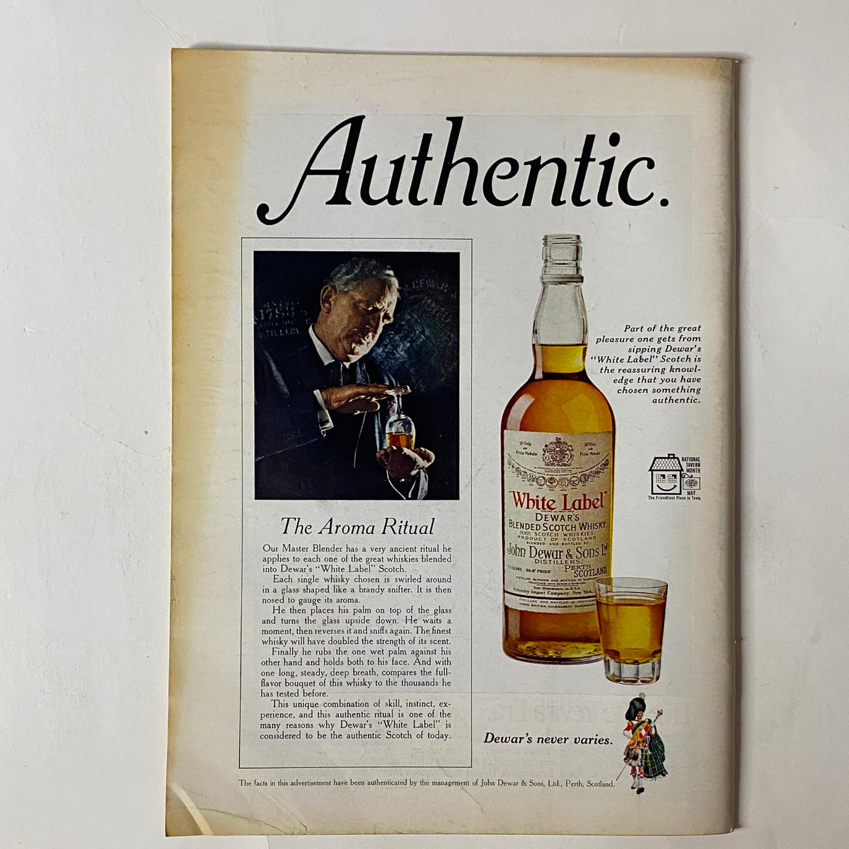 Vintage advertisement page from The New Yorker Full Magazine May 27, 1972, promoting Dewar's White Label Scotch whisky, highlighting the brand's heritage and product craftsmanship.