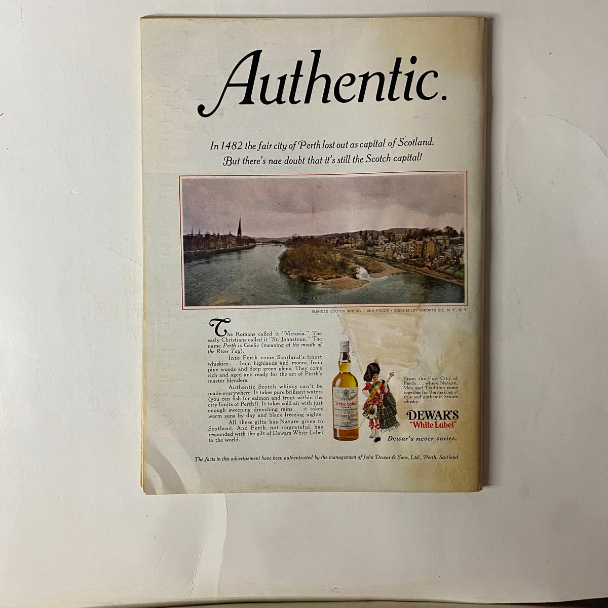 Back cover of The New Yorker Full Magazine November 11, 1972 showcasing an advertisement for Dewar's White Label whisky with an artistic image of a Scottish city.