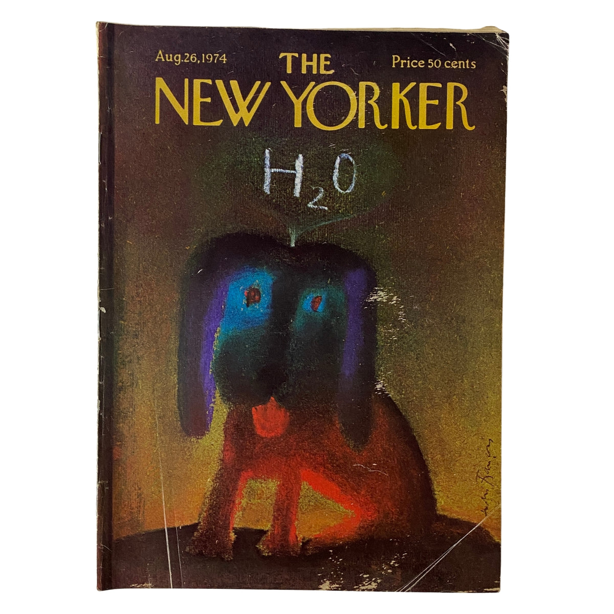 The New Yorker Full Magazine August 26, 1974 André François Cover featuring a whimsical illustration of a dog with a surreal color palette.