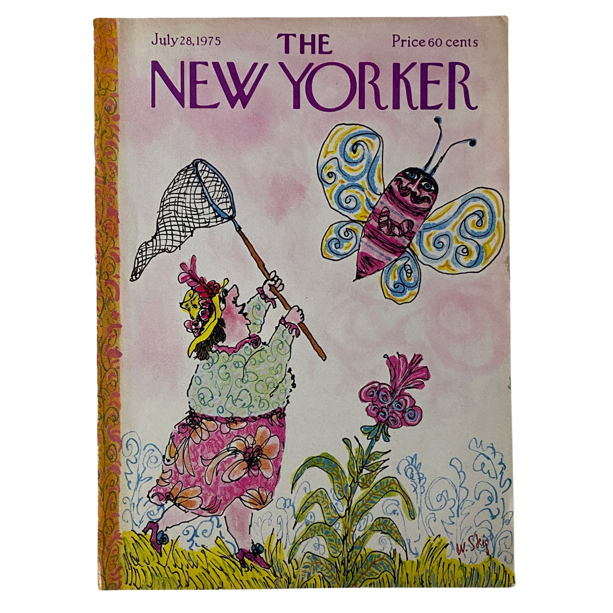 The New Yorker Full Magazine July 28, 1975 featuring a vibrant cover illustration by William Steig, depicting a whimsical scene of a girl capturing a butterfly.