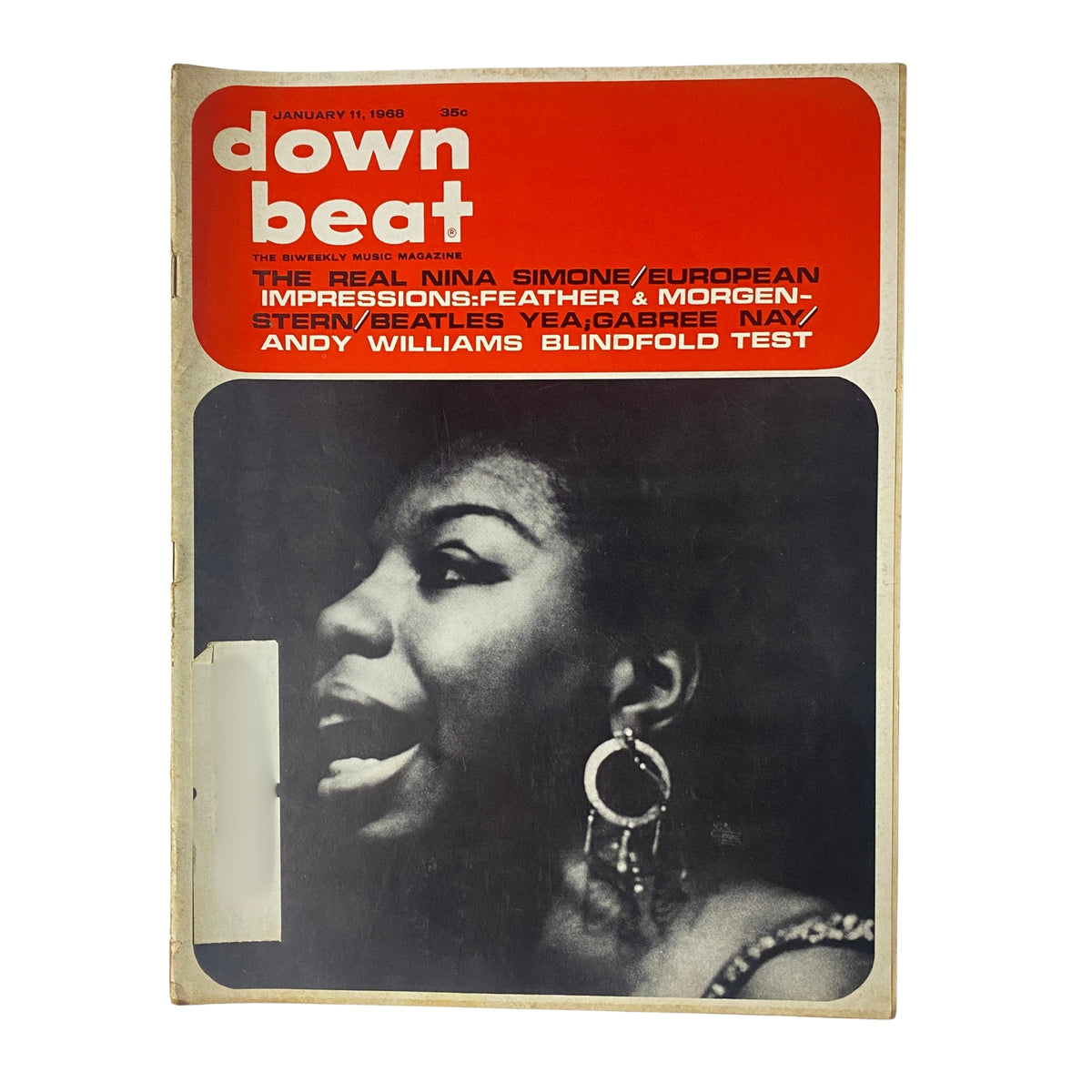 Cover of Down Beat Magazine January 11, 1968 Vol 35 No. 1 featuring Nina Simone, highlighting jazz and rock music articles.