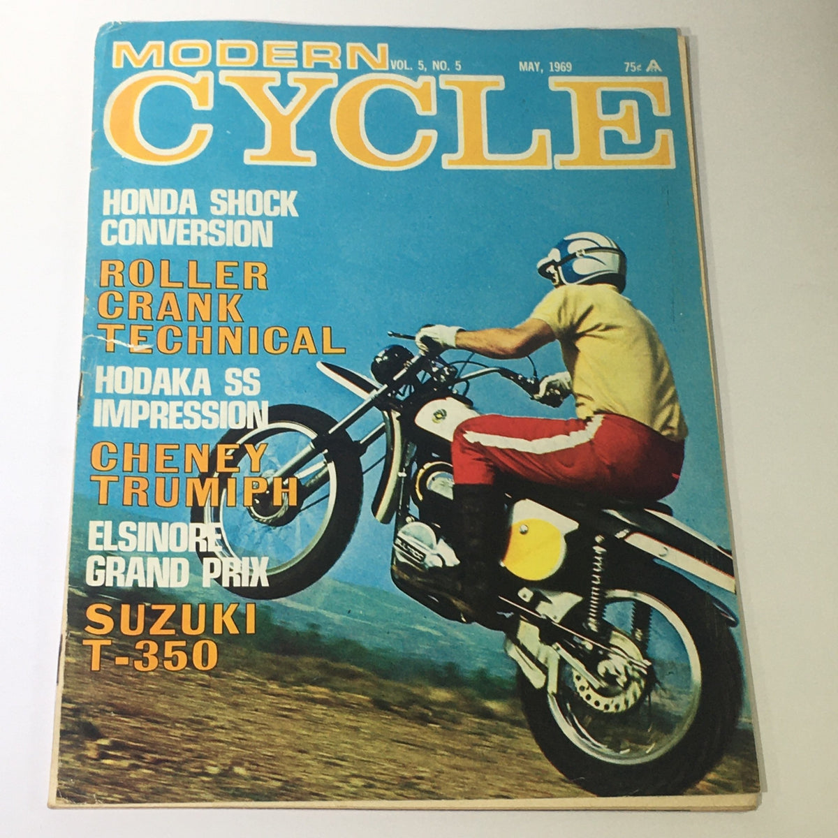 Cover of VTG Modern Cycle Magazine May 1969 showcasing articles on Honda Shock Conversion, Hodaka SS Impression, and motorcycle culture.