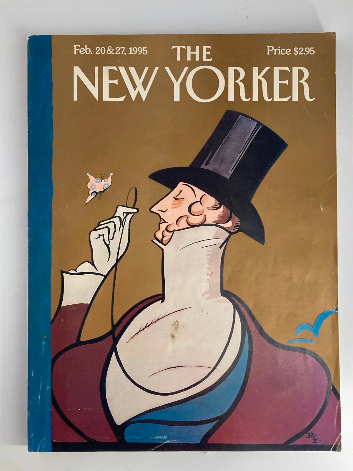 The New Yorker Full Magazine February 20, 1995 cover featuring Eustace Tilley illustrated by Rea Irvin, a timeless representation of American art and literature.