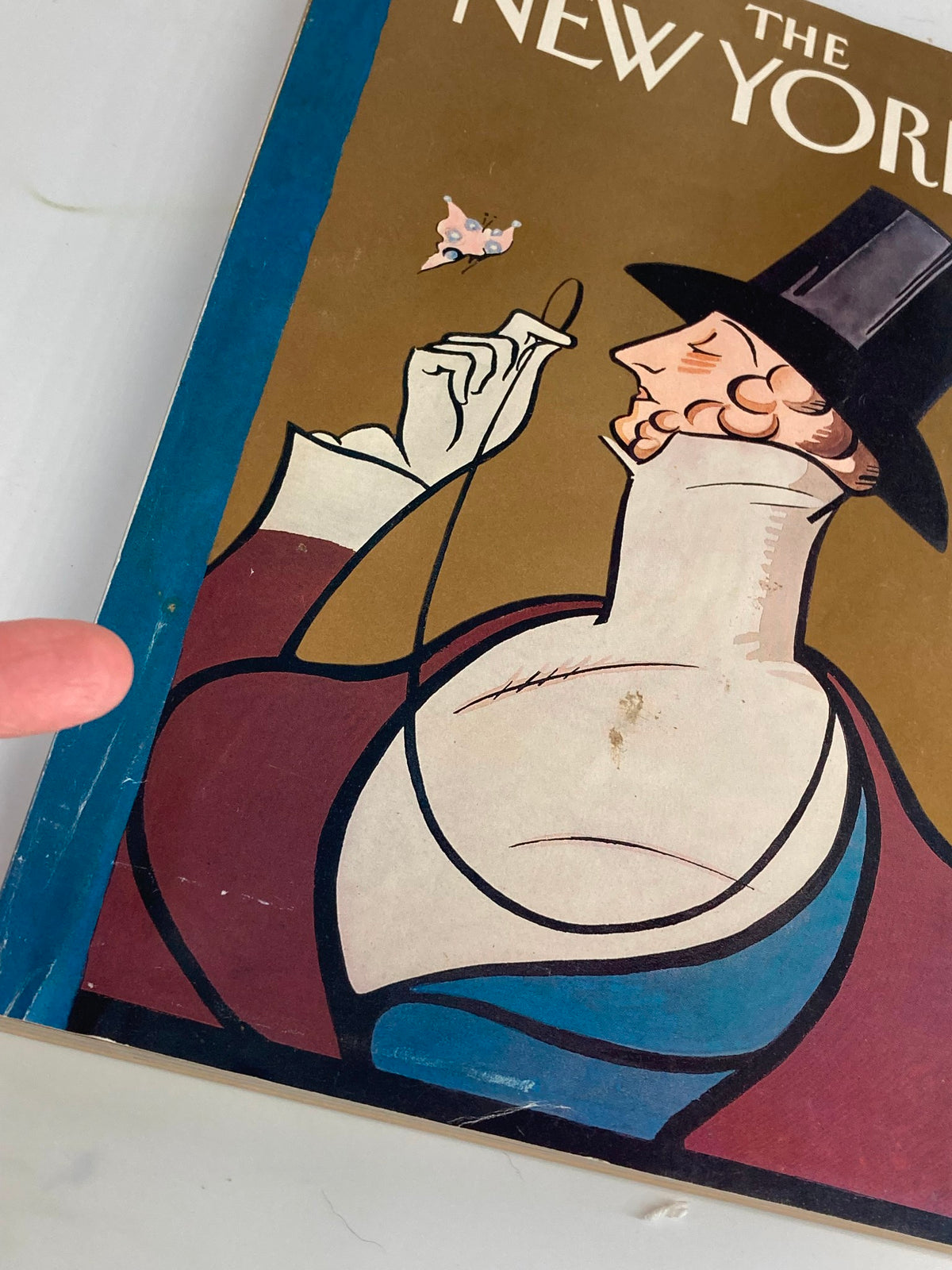 Close-up view of The New Yorker Full Magazine February 20, 1995 cover highlighting Eustace Tilley by Rea Irvin, showcasing intricate design and color.