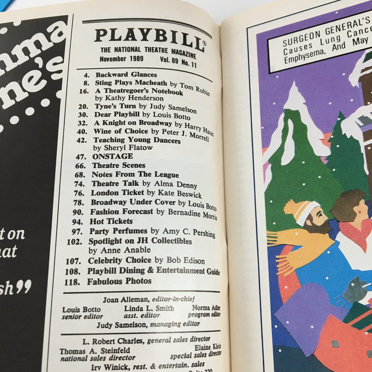 Inside view of the 1989 Playbill for The Heidi Chronicles showcasing magazine content and theatrical features.