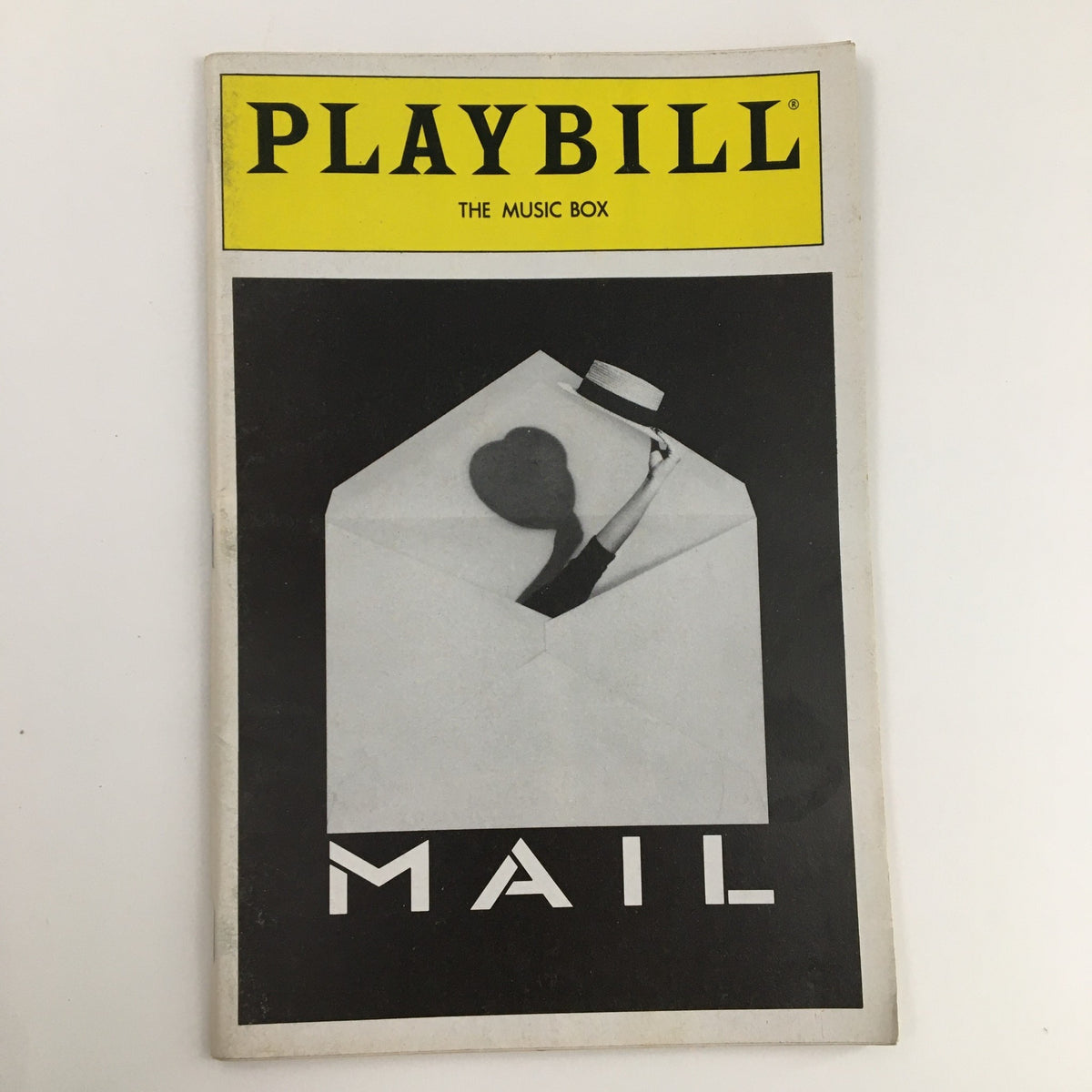 1988 Playbill for 'The Music Box' featuring the production 'Mail' with an artistic envelope graphic on the cover.