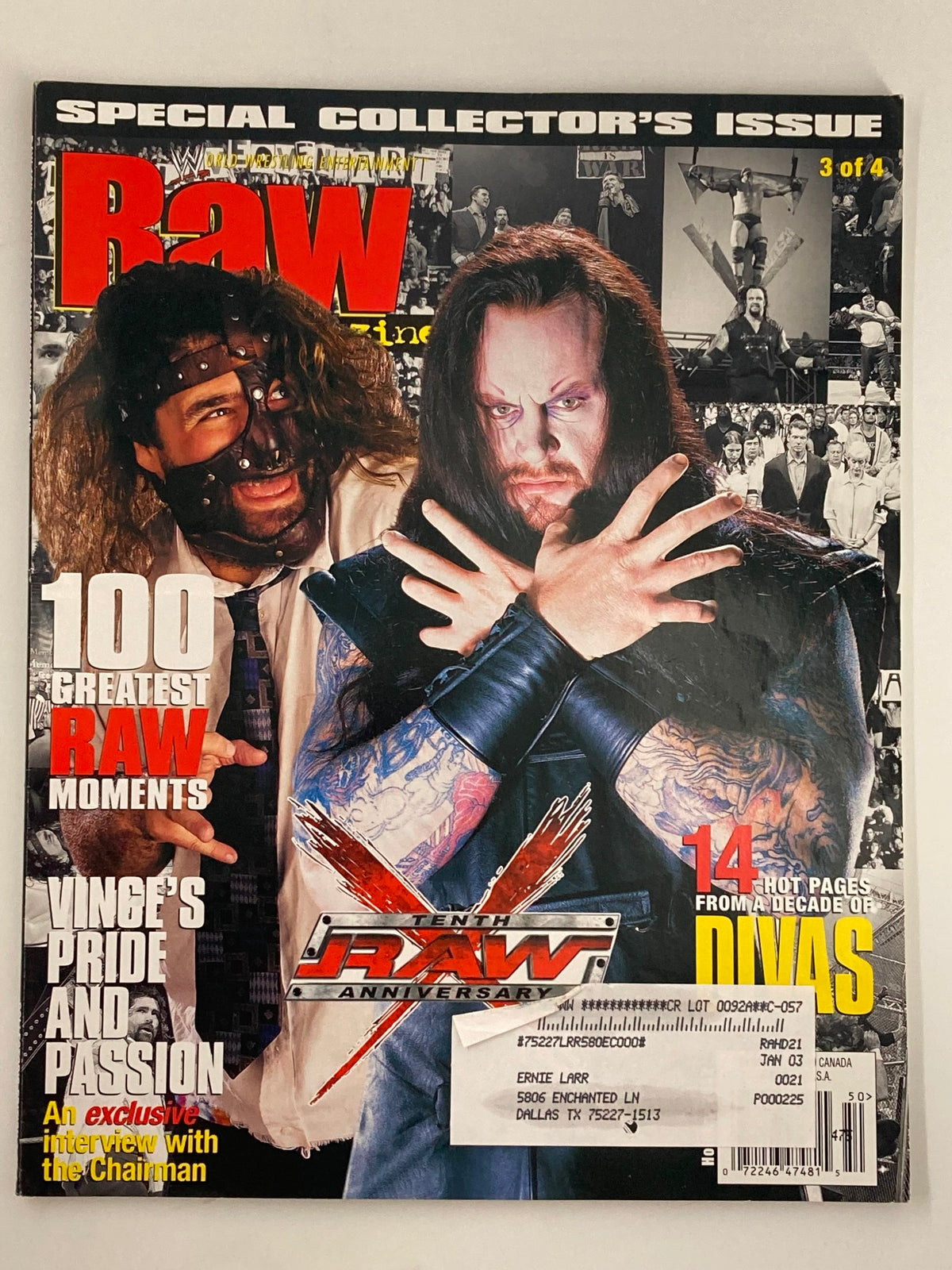 WWE Raw Magazine Holiday 2002 featuring The Undertaker and Vince McMahon, showcasing iconic wrestling superstars on the cover, ideal for collectors and fans of professional wrestling.