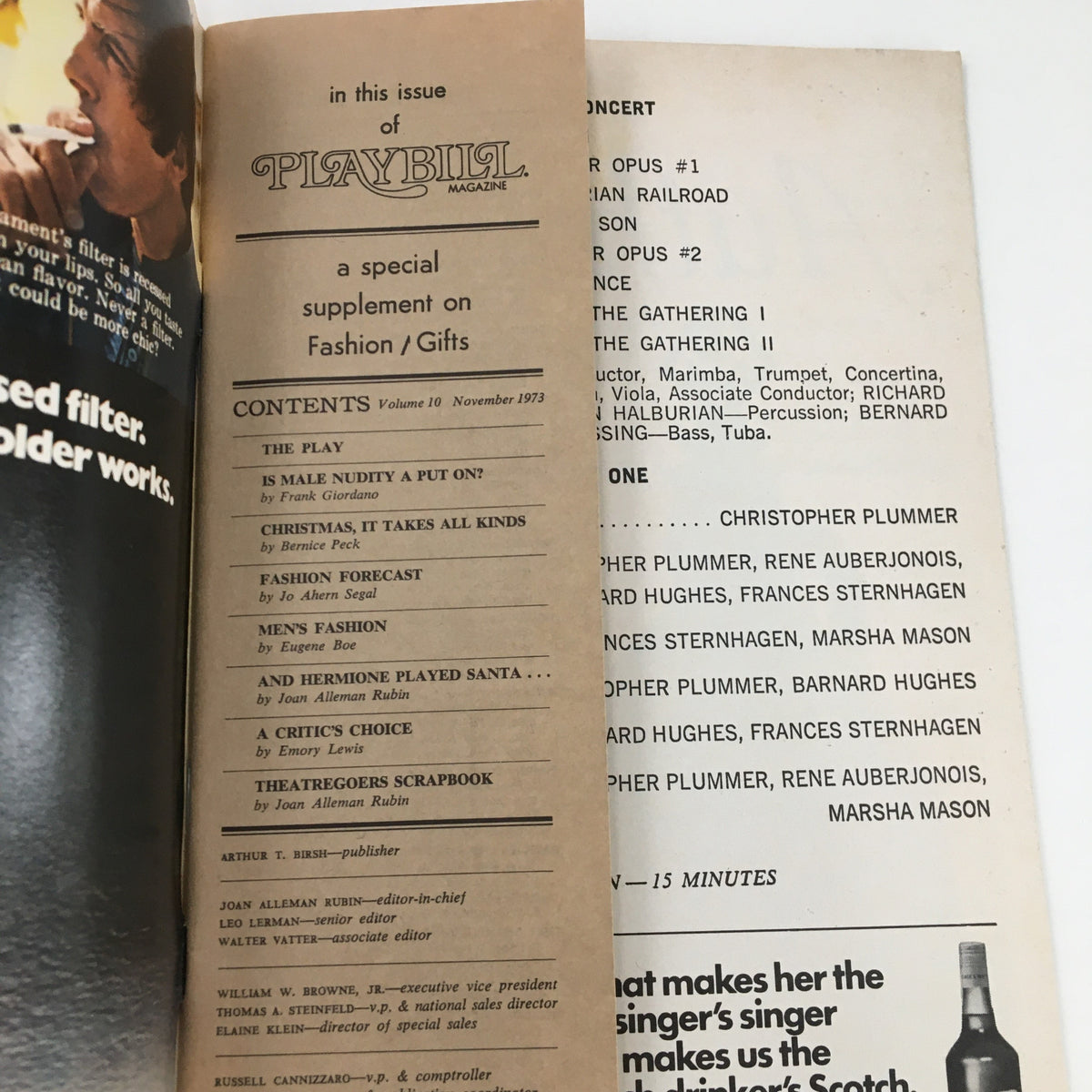 Another inside view of the 1973 Playbill for The Good Doctor, showing a supplement page and additional cast information, emphasizing Christopher Plummer's role.