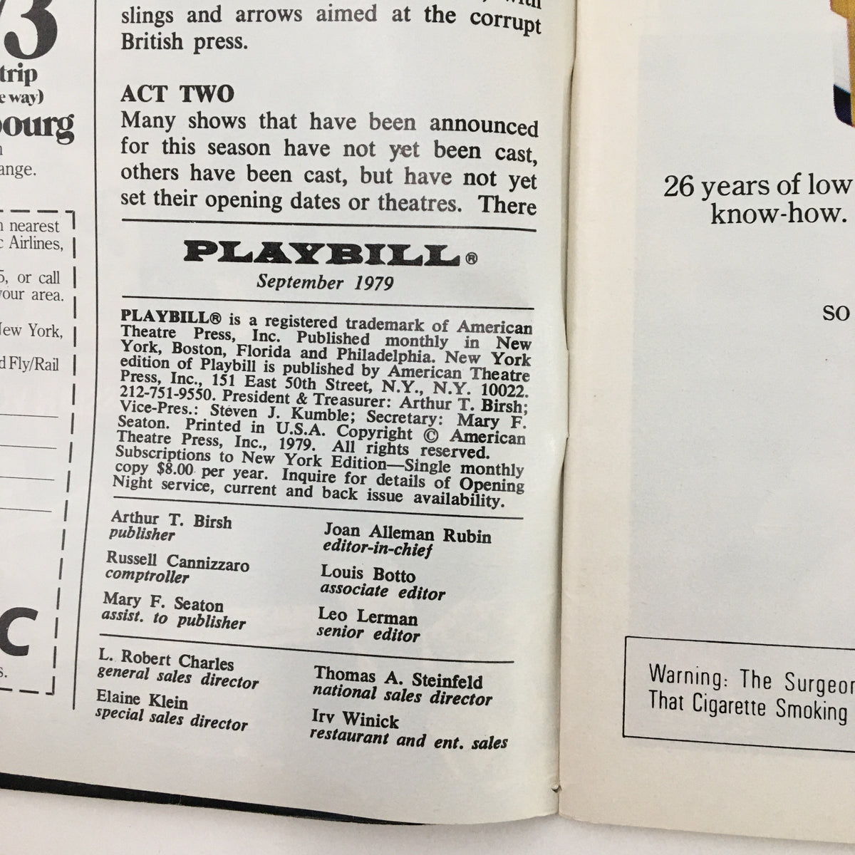Inside page of the 1979 Playbill for The 1940s Radio Hour displaying credits and production information.