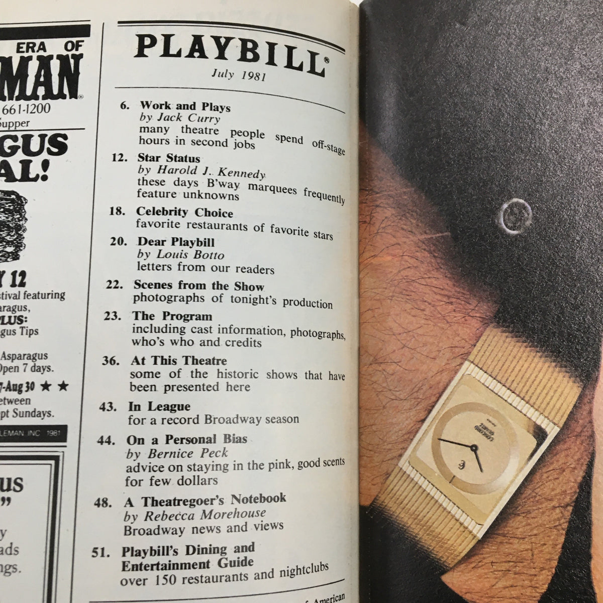 Inside pages of the 1981 Playbill for St. James Theatre, highlighting the editorial section and content related to Broadway shows.
