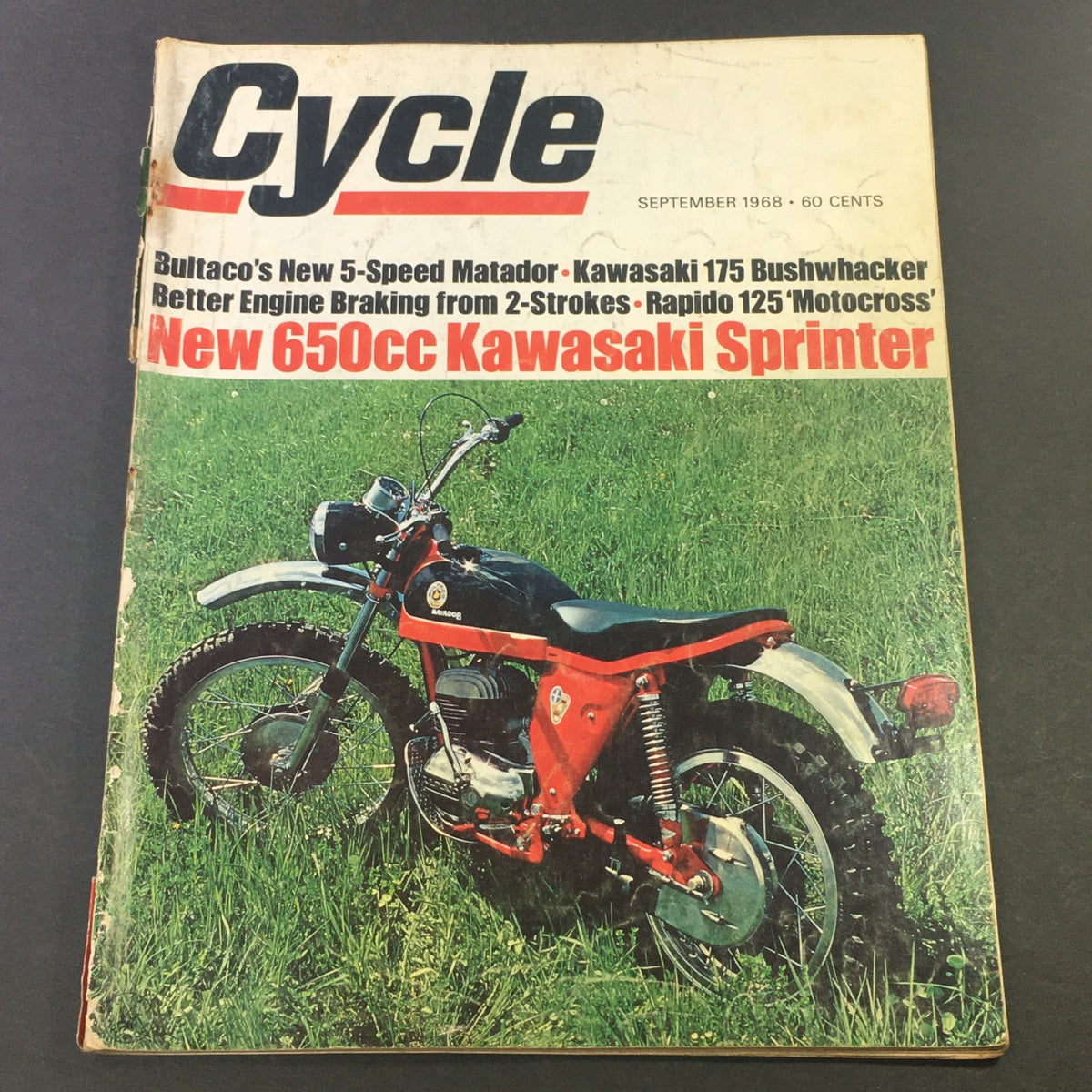 Vintage Cycle Magazine September 1968 cover featuring Bultaco 5-Speed Matador and new 650cc Kawasaki Sprinter, showcasing classic motorcycle designs and motorcycling culture of the 1960s.