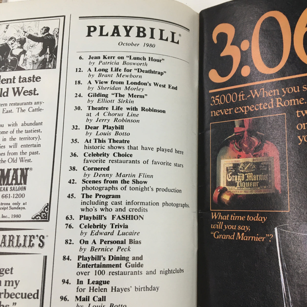 Inside page of the October 1980 Playbill Uris Theatre, listing featured performances including Makarova and Company.