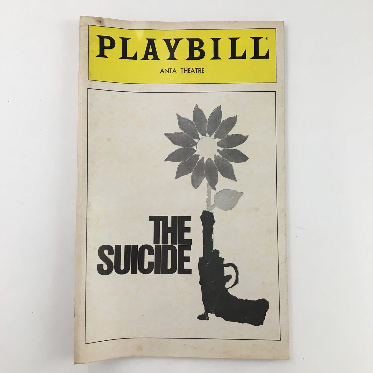 1980 Playbill for Anta Theatre featuring Derek Jacobi in The Suicide, showcasing a distinctive cover design with a flower and gun illustration.