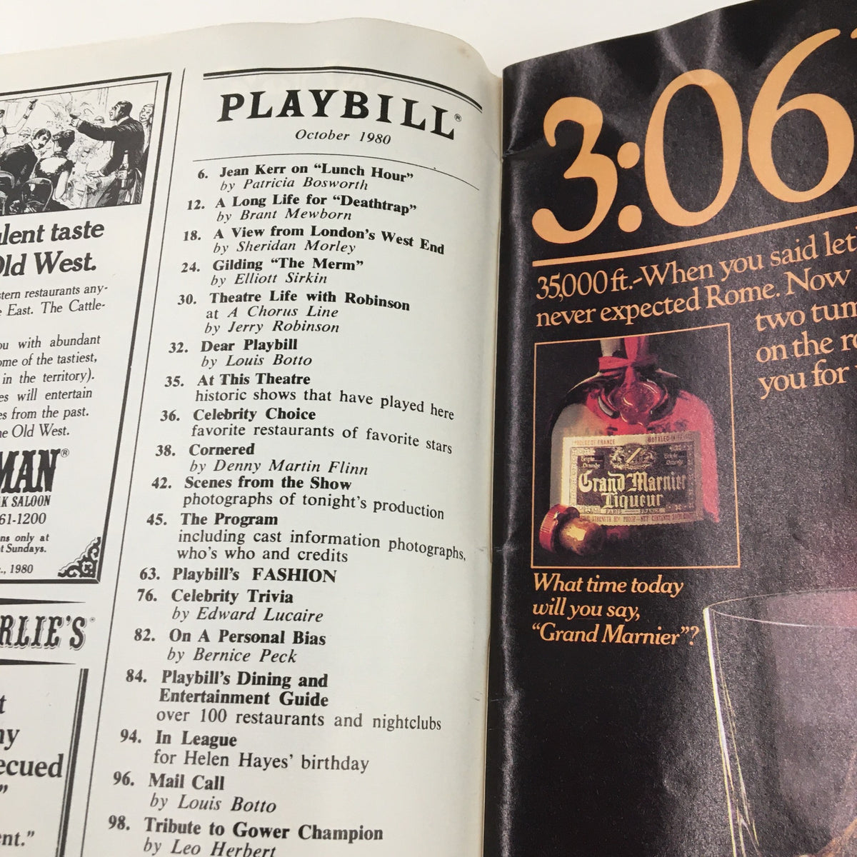 Interior page of the 1980 Playbill for Anta Theatre, displaying an advertisement section and additional content for theater enthusiasts.