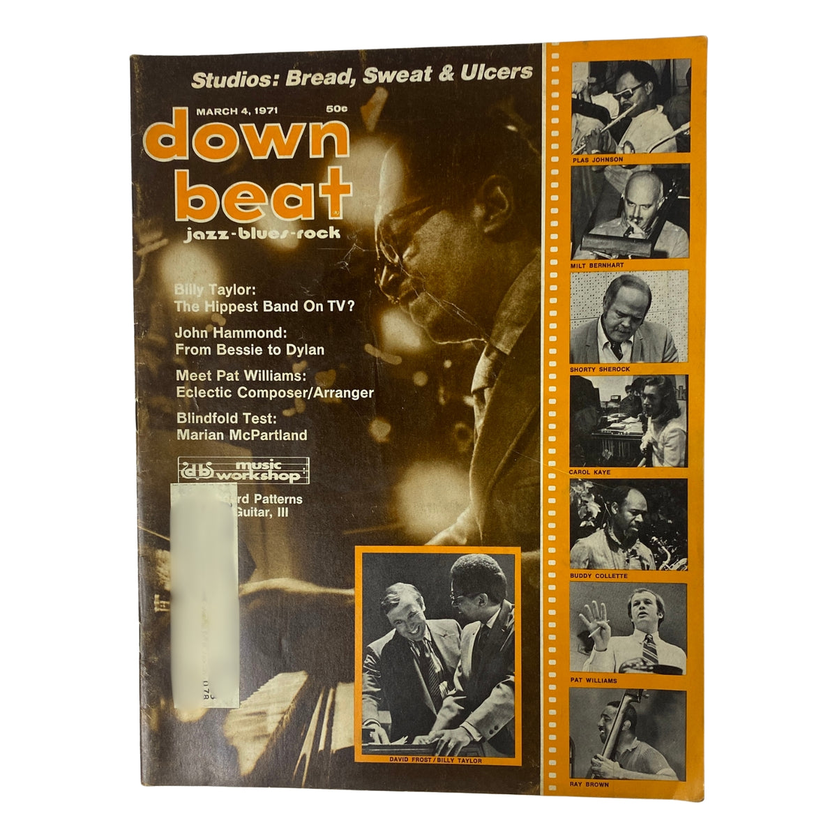 Cover of Down Beat Magazine, March 4, 1971, Vol. 38 No. 5 featuring Billy Taylor, John Hammond, and articles on jazz, blues, and rock.