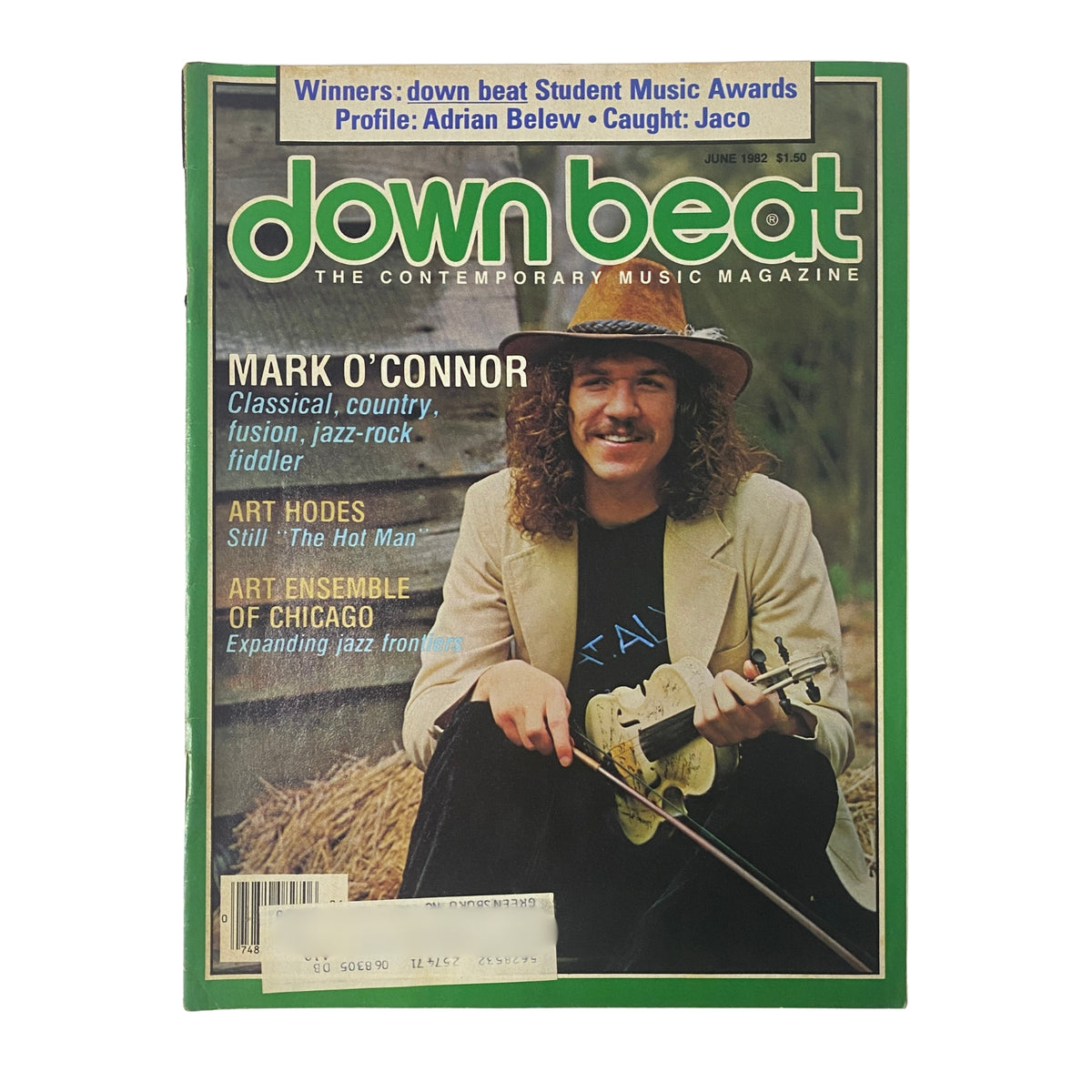Down Beat Magazine June 1982 featuring Mark O'Connor on the cover, showcasing themes of classical, country, fusion, jazz-rock, and fiddling.