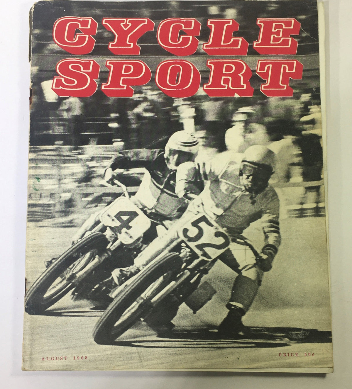 Cover of VTG Cycle Sport Magazine August 1968 featuring a thrilling motorcycle race. The image displays racers in action, emphasizing the excitement of metropolitan motorcycling culture during the 1960s.