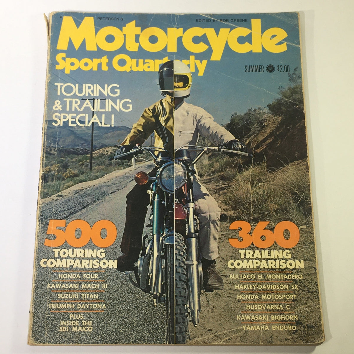 Cover of VTG Motorcycle Sport Quarterly Magazine Summer 1971 featuring a motorcyclist in a yellow suit riding a Honda Four, showcasing the magazine's title and summer edition.