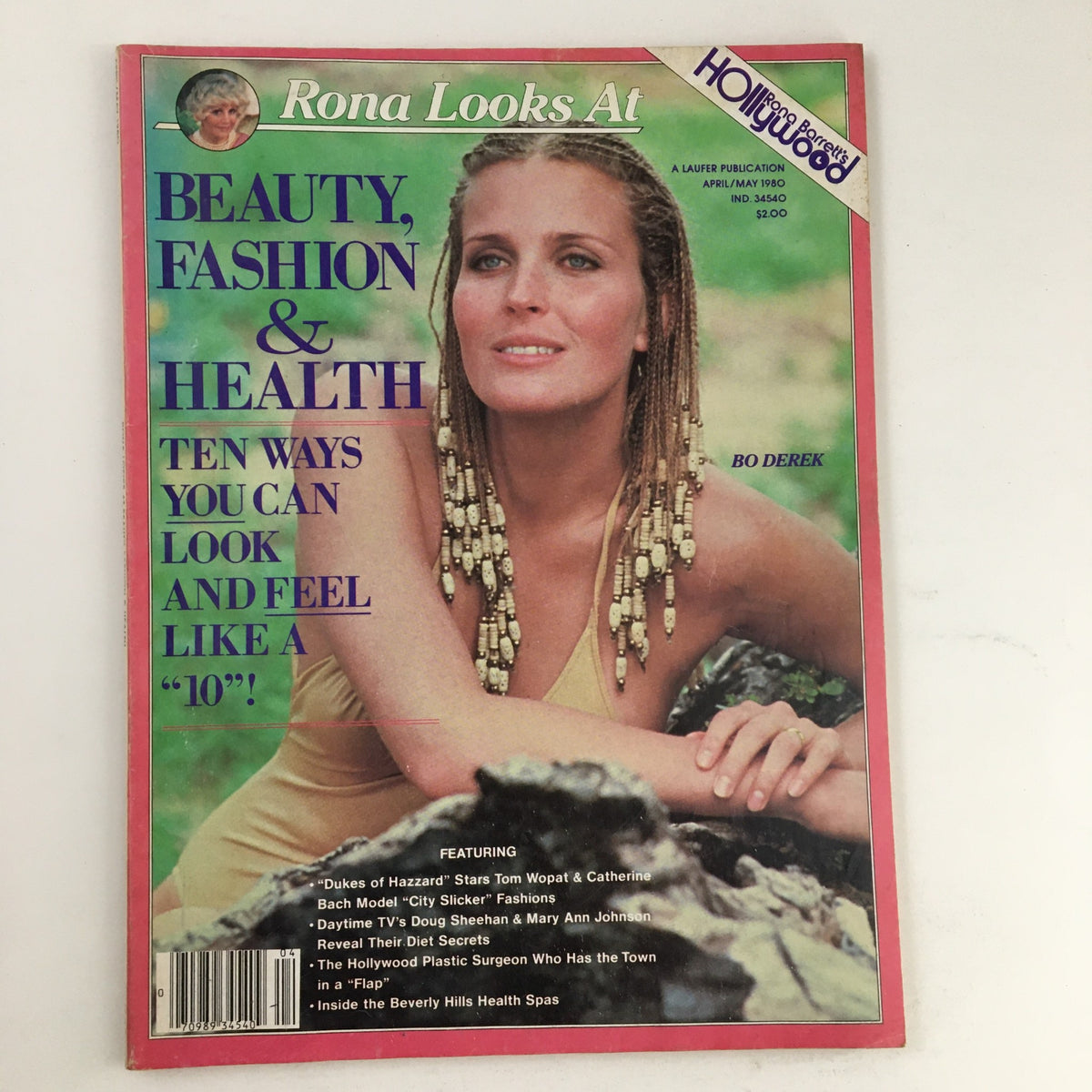 Cover of Rona Barrett's Hollywood Magazine Spring 1980 featuring Bo Derek, highlighting topics on beauty, fashion, and health. The cover states 'Ten Ways You Can Look and Feel Like a 10!'.